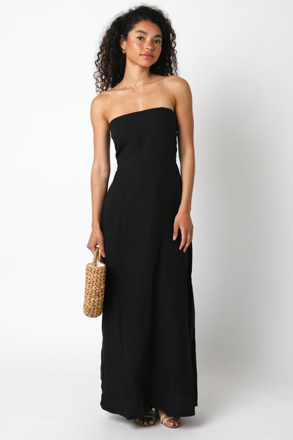 Sofia Strapless Black Linen Maxi Dress