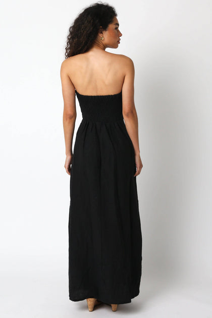 Sofia Strapless Black Linen Maxi Dress