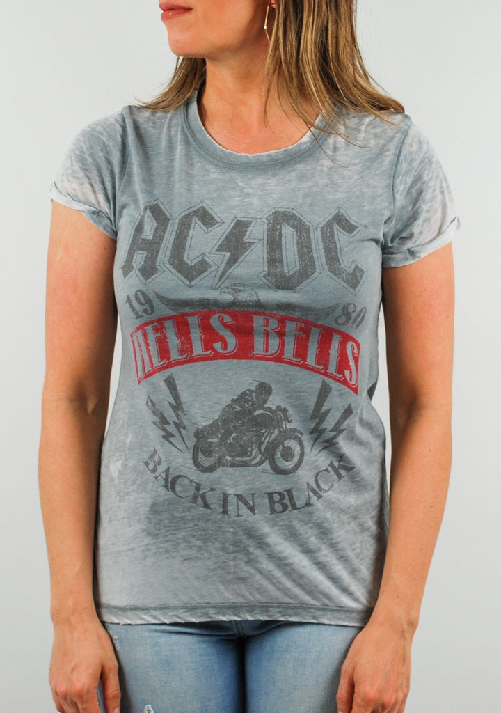 AC/DC Hells Bells Grey Graphic Band Tee TOP Recycled Karma 