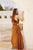 Golden Ochre Satin Pleated Asymmetrical Cutout Midi Dress dress Elenista 