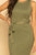 Olive Green Ribbed Sleeveless Belted Knit Midi Dress Elenista