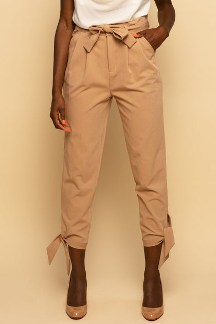 Paring Well Belted Paperbag Waist Wide Leg Pant (Beige)