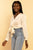 Satin Cream Button Down Tie-Front Blouse Blouse Elenista Clothing 