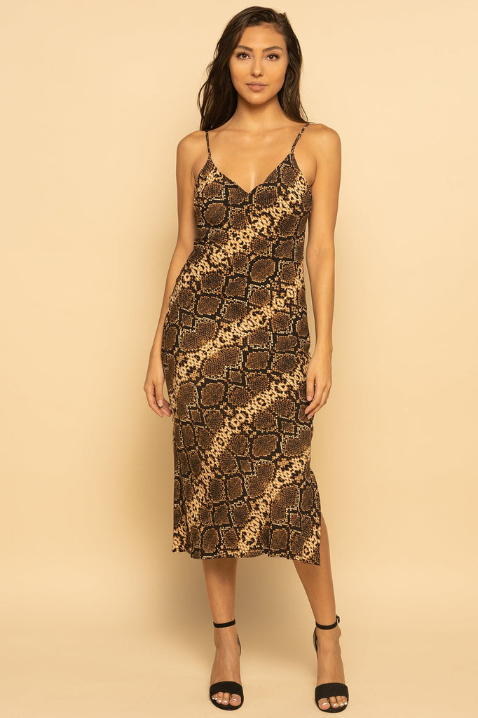 Snake Print Cami Midi Slip Dress dress OLIVACEOUS 