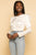 White Satin Puff Sleeve Ruched Front Long Sleeve Top Elenista
