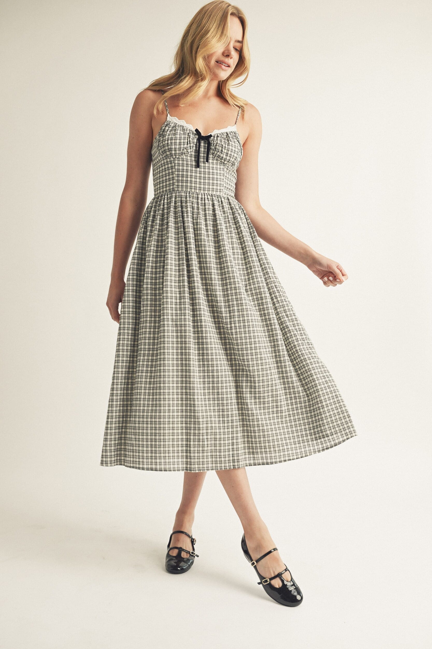 Black and White Plaid Corset Bustier Midi Dress Black and White Plaid Corset Bustier Midi Dress