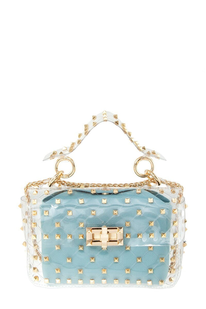 Clear PVC Handbag with Gold Studded Spike and Removable Pouch Bag Bag Elenista Blue 