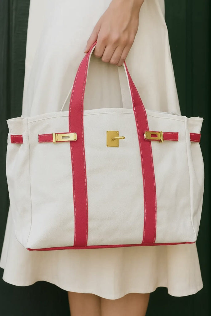 Harper Canvas Contrast Red Trim Tote Bag Elenista 