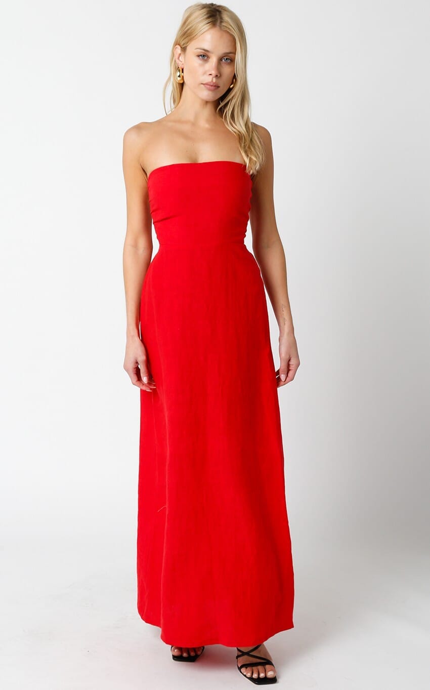 Sofia Strapless Red Linen Maxi Dress Sofia Strapless Red Linen Maxi Dress