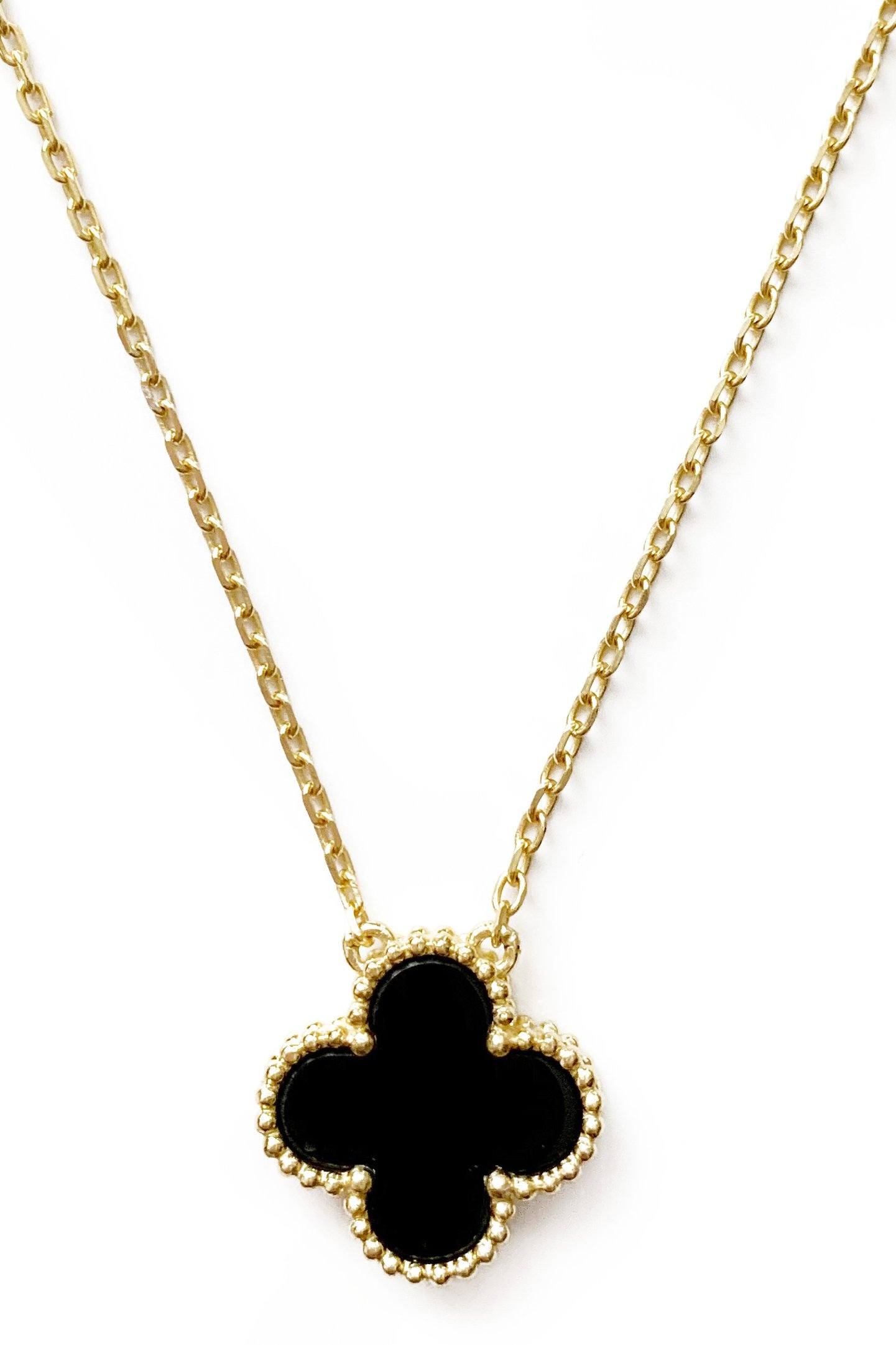 14k Yellow Gold Black Onyx Clover Necklace