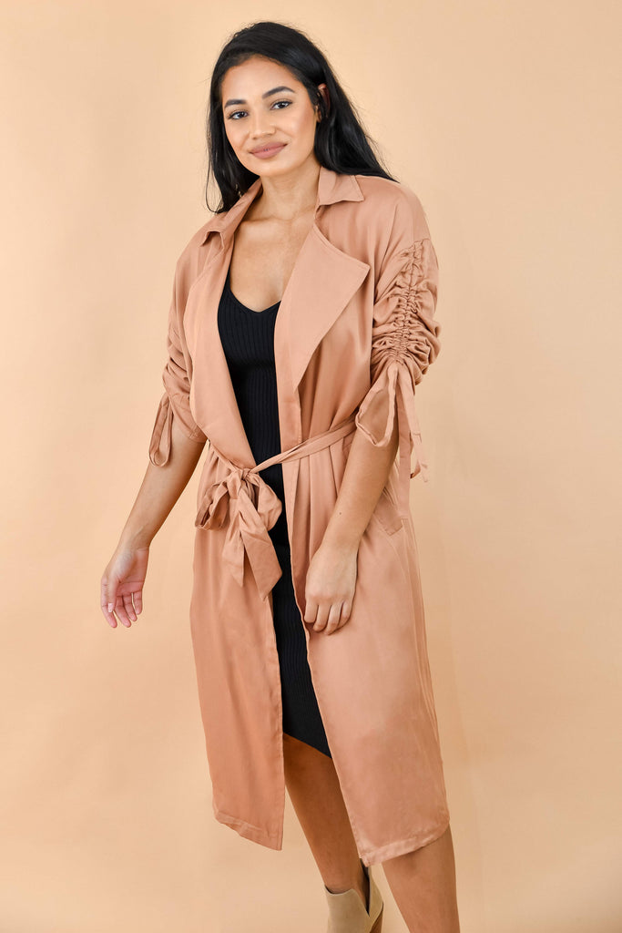 Camel Belted Waterfall Duster Jacket - Aisla main image 0