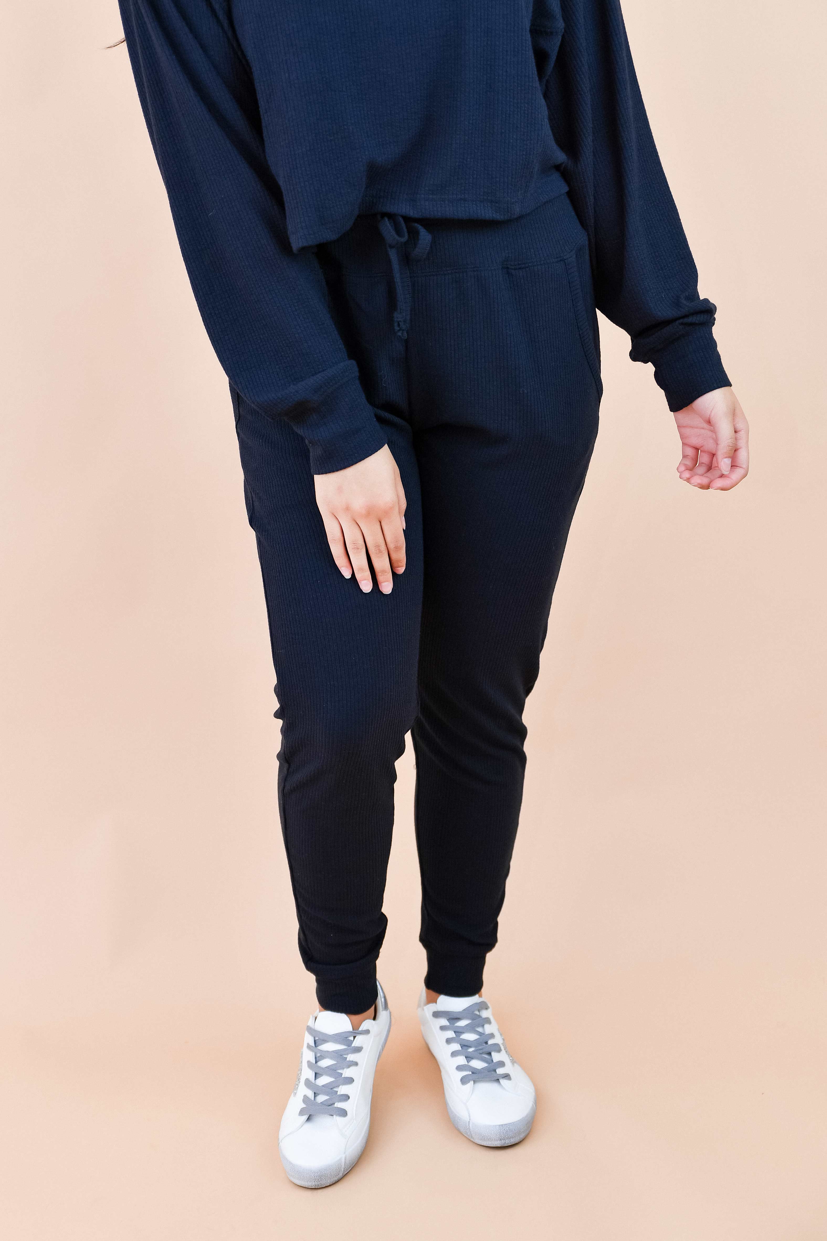 Cozy Ribbed Jogger Loungewear Set Black LOUNGEWEAR Elenista