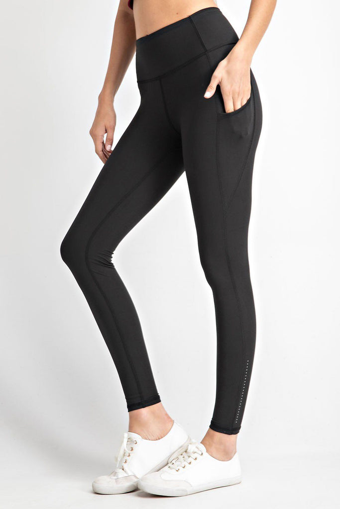 High Rise Black Butter Leggings with Pockets Pants Elenista 