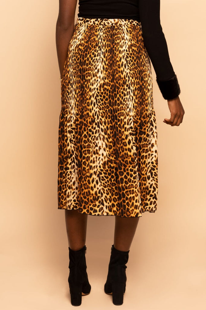 Leopard Animal Print Pleated Midi Skirt SKIRT Elenista