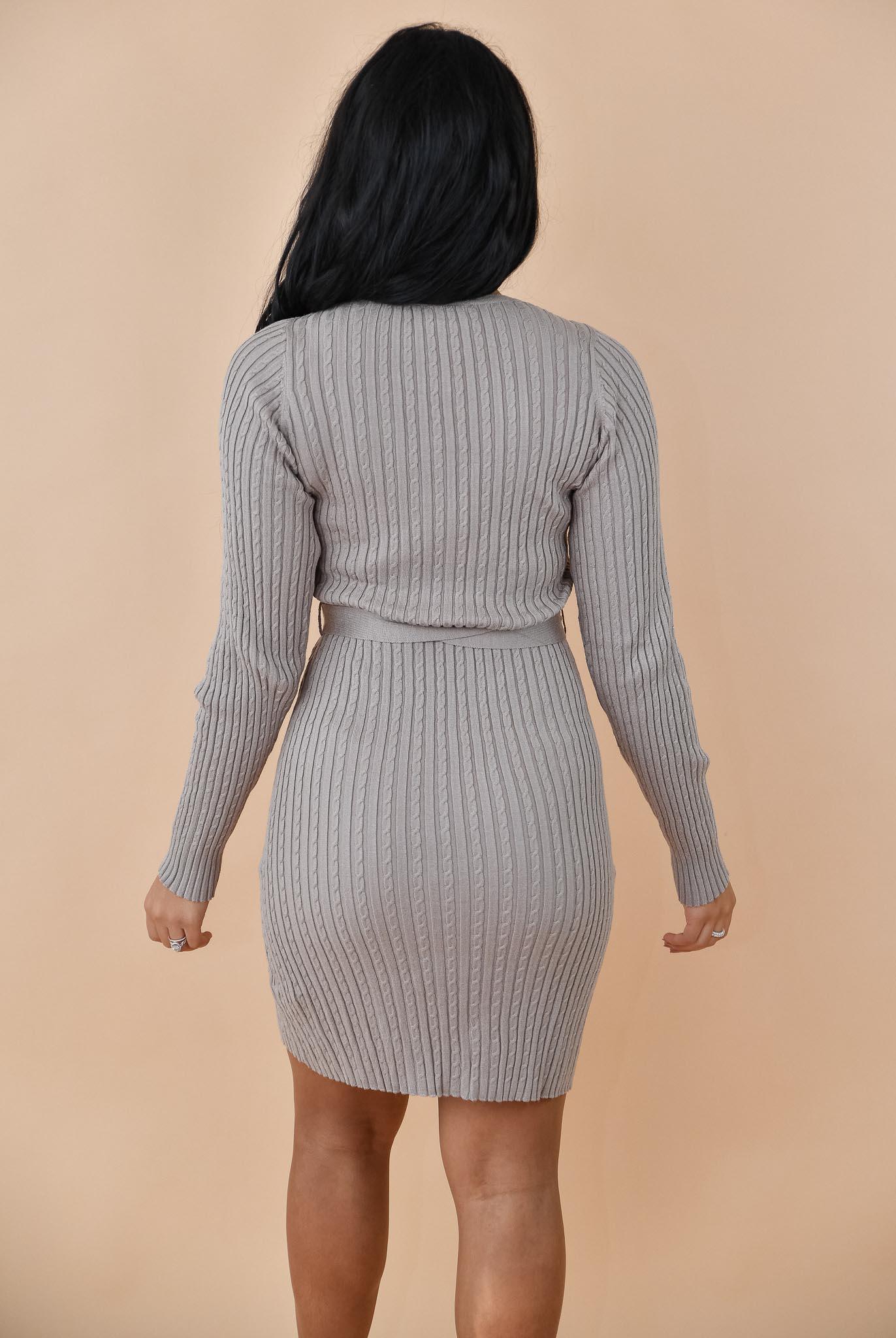 Mocha Cable Knit Tie-Waist Sweater Dress Mocha Cable Knit Tie-Waist Sweater Dress