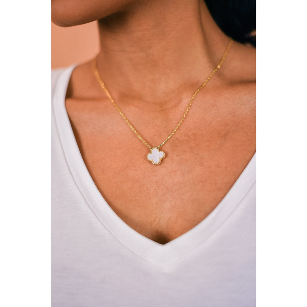 Mother of Pearl Clover 14kt Yellow Gold Plated Necklace Neckalce Elenista 