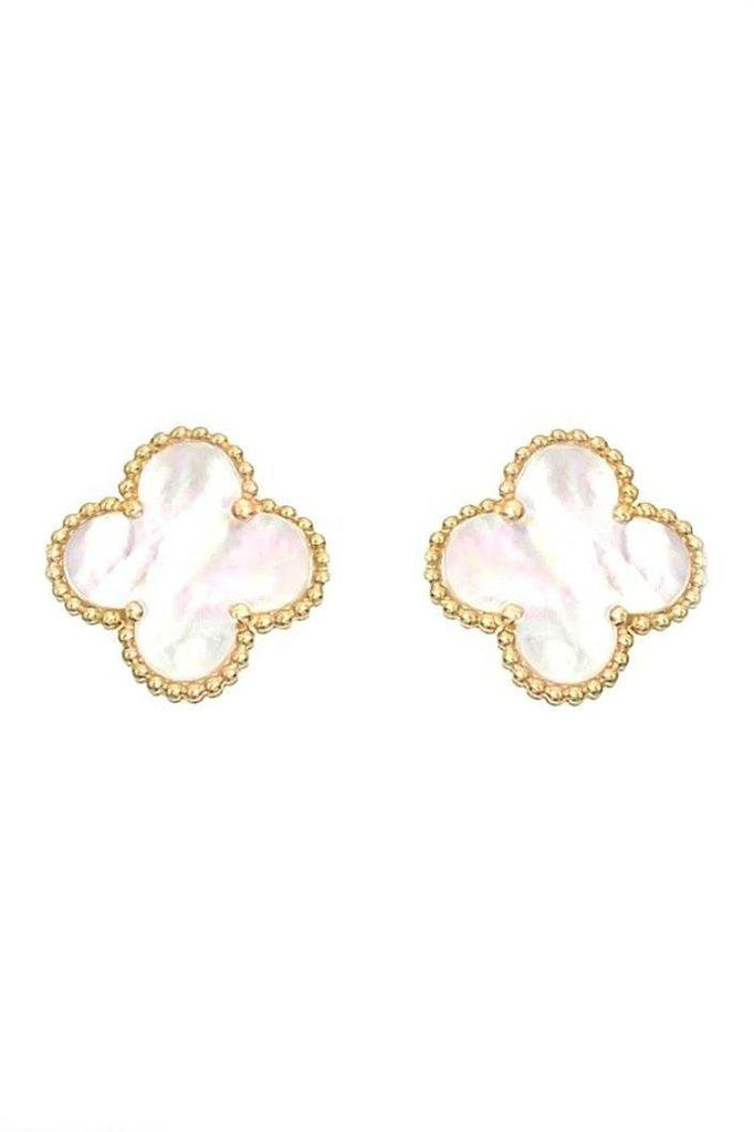 Mother of Pearl Clover 14kt Yellow Gold Stud Earrings earrings Elenista 