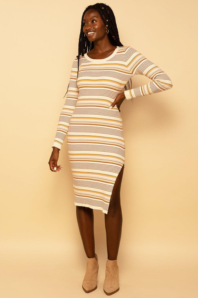 Multi-Color Striped Knit Sweater Midi Dress dress Elenista 