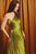 Olive Green Satin Pleated Asymmetrical Cutout Midi Dress dress Elenista 