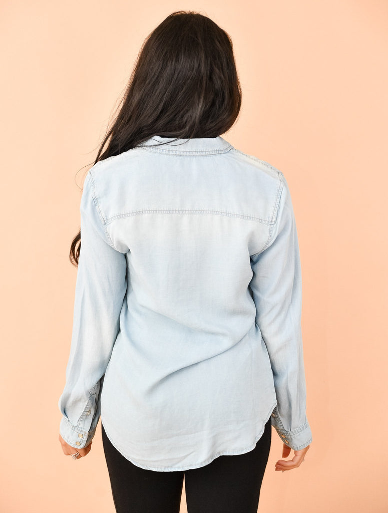 Oversized Chambray Button Up Denim Shirt Light Wash SHIRTS Elenista