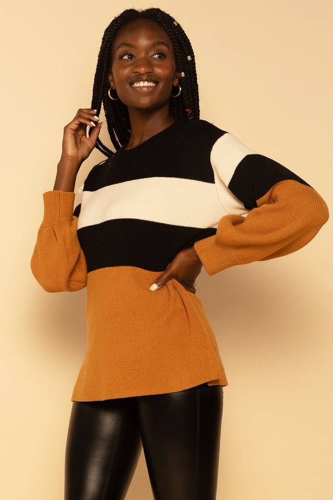 Oversized Colorblock Bubble Sleeve Sweater SWEATERS Elenista Clothing 