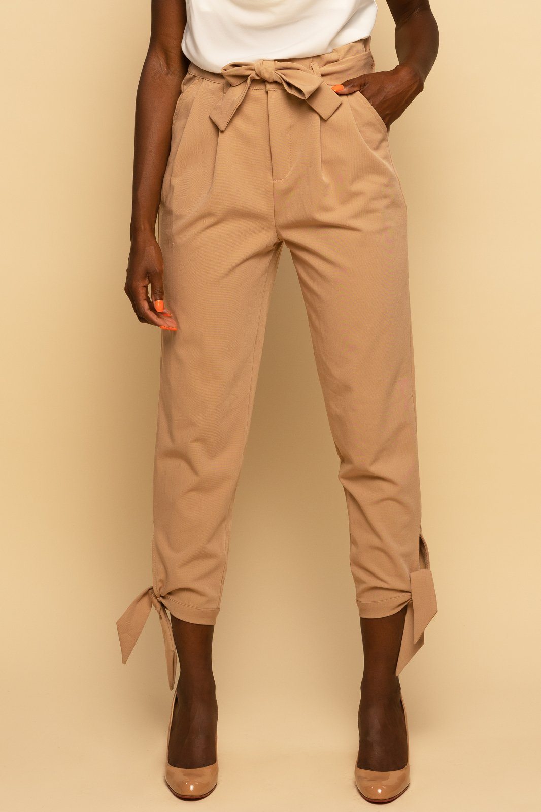 Buy Women's Casual High Waist Stretch Trousers Solid Pencil Pants with Tie  Online at desertcartINDIA