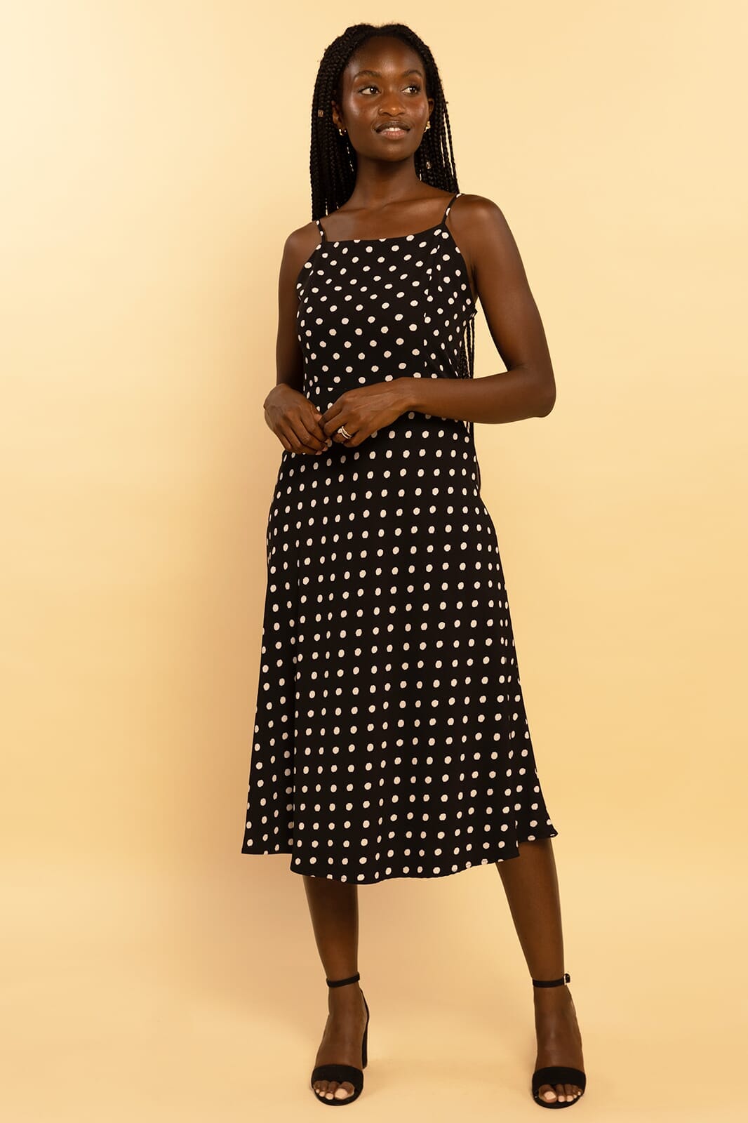 Pretty in Polka Dots Sleeveless Strappy Midi Dress - LARGE Pretty in Polka Dots Sleeveless Strappy Midi Dress - LARGE