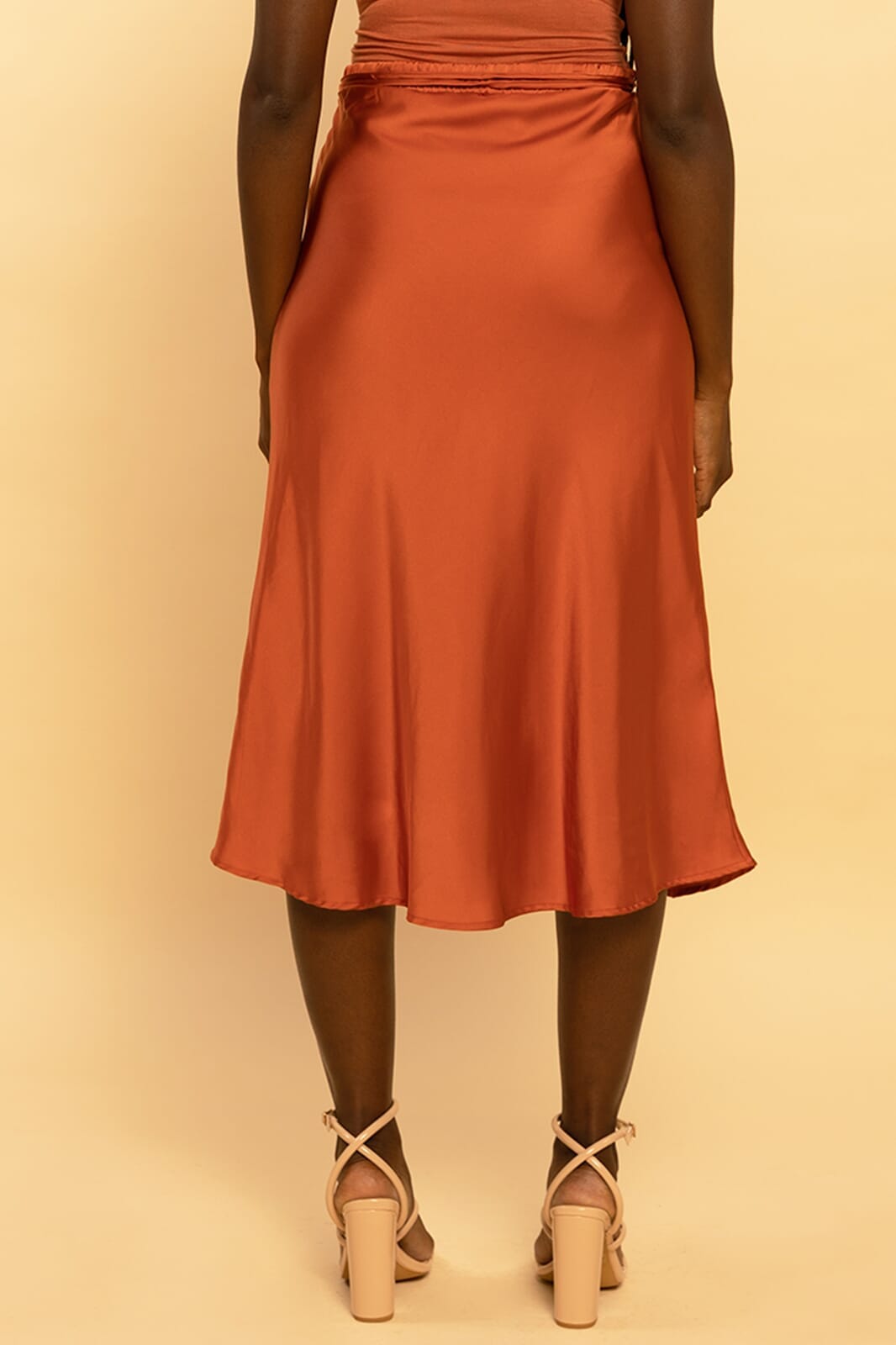 Rust Satrin Rust Satin Self-Tie Midi Skirt SKIRT Elenista Clothing