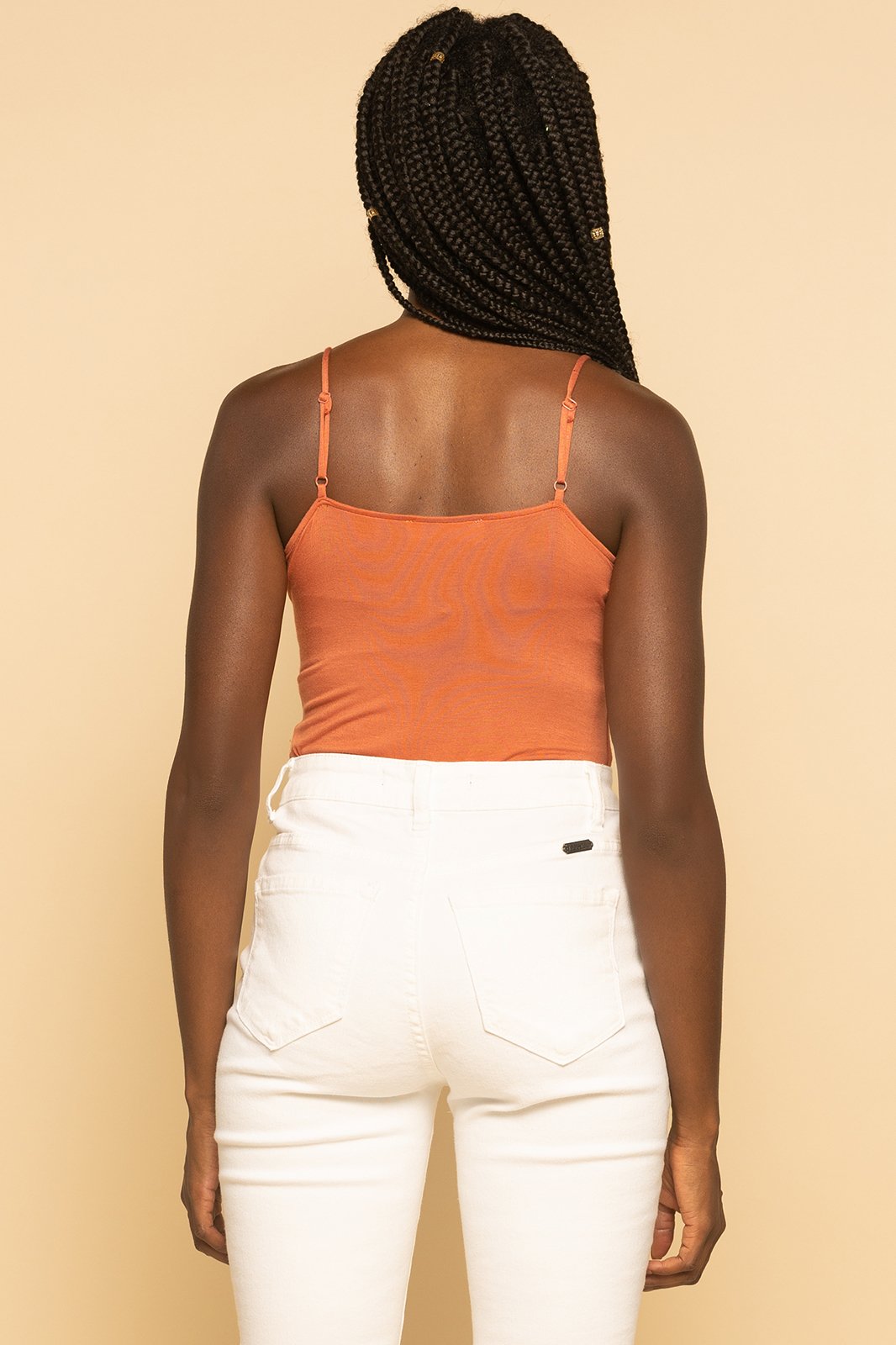 Rust Color Cami Rust Strappy Cami Square Neck Bodysuit Elenista