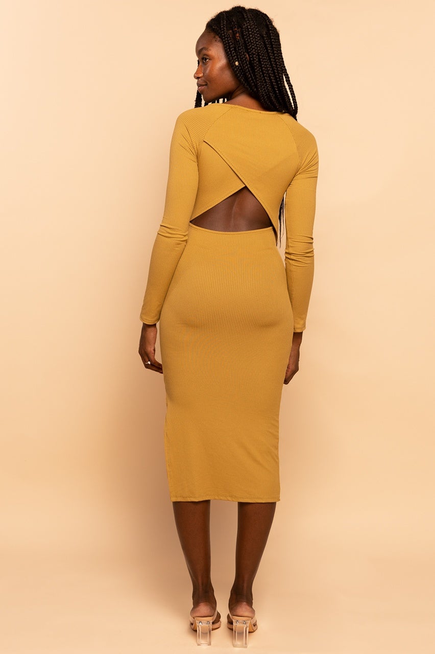 Sage Green Cut Out Tie-Front Ribbed Midi Dress - LARGE Sage Green Cut Out Tie-Front Ribbed Midi Dress - LARGE