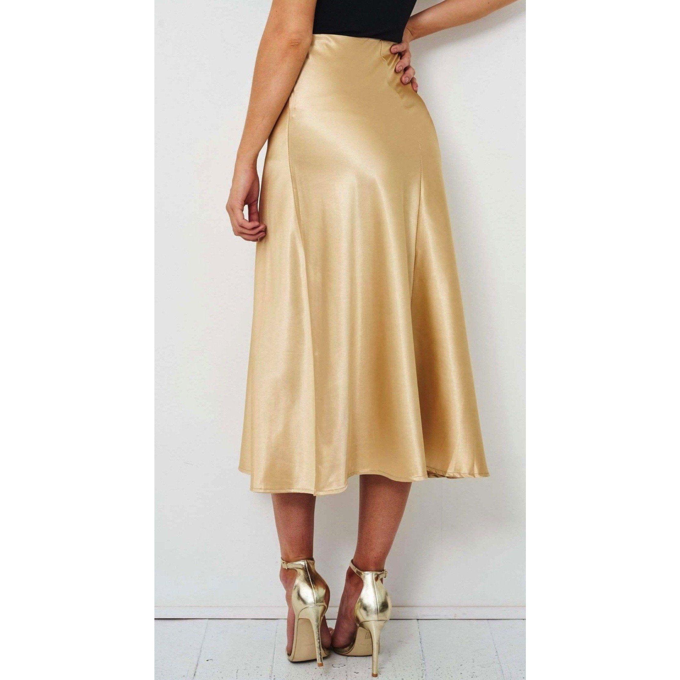 Satin Champagne Gold Midi Skirt Satin Champagne Gold Midi Skirt