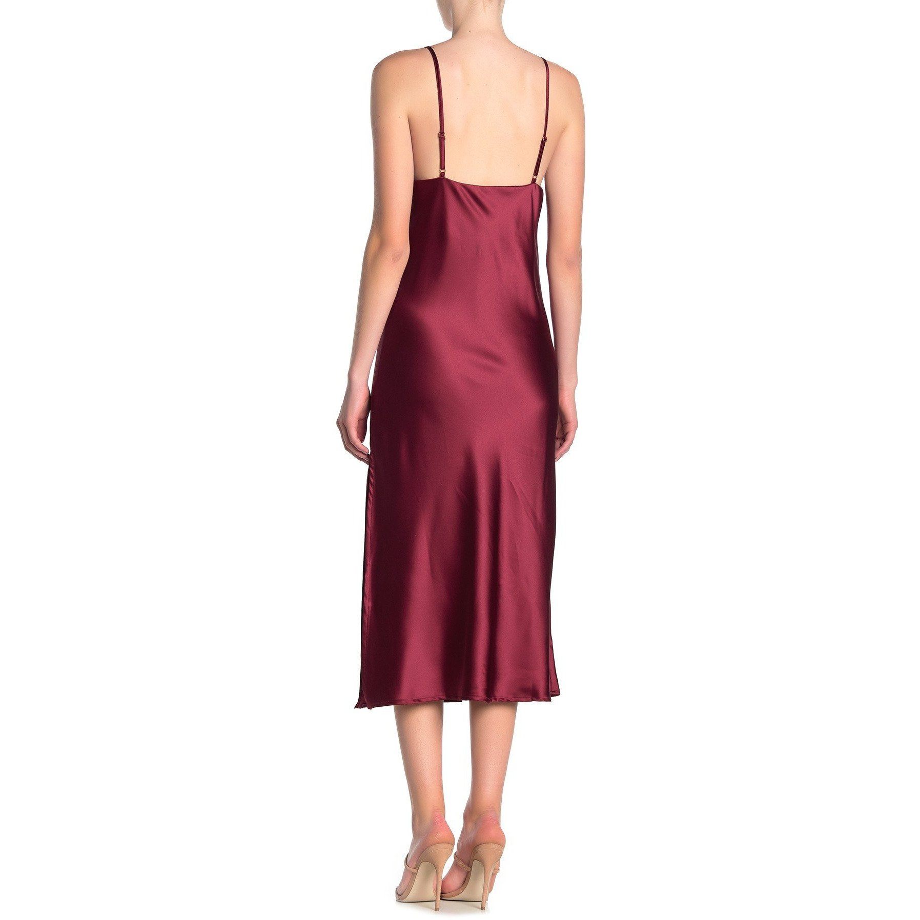 Satin Cowl Neck Slip Midi Burgundy Red Dress Satin Cowl Neck Slip Midi Burgundy Red Dress