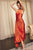 Satin Pleated Asymmetrical Cutout Midi Dress dress Elenista BURNT SIENNA SMALL 