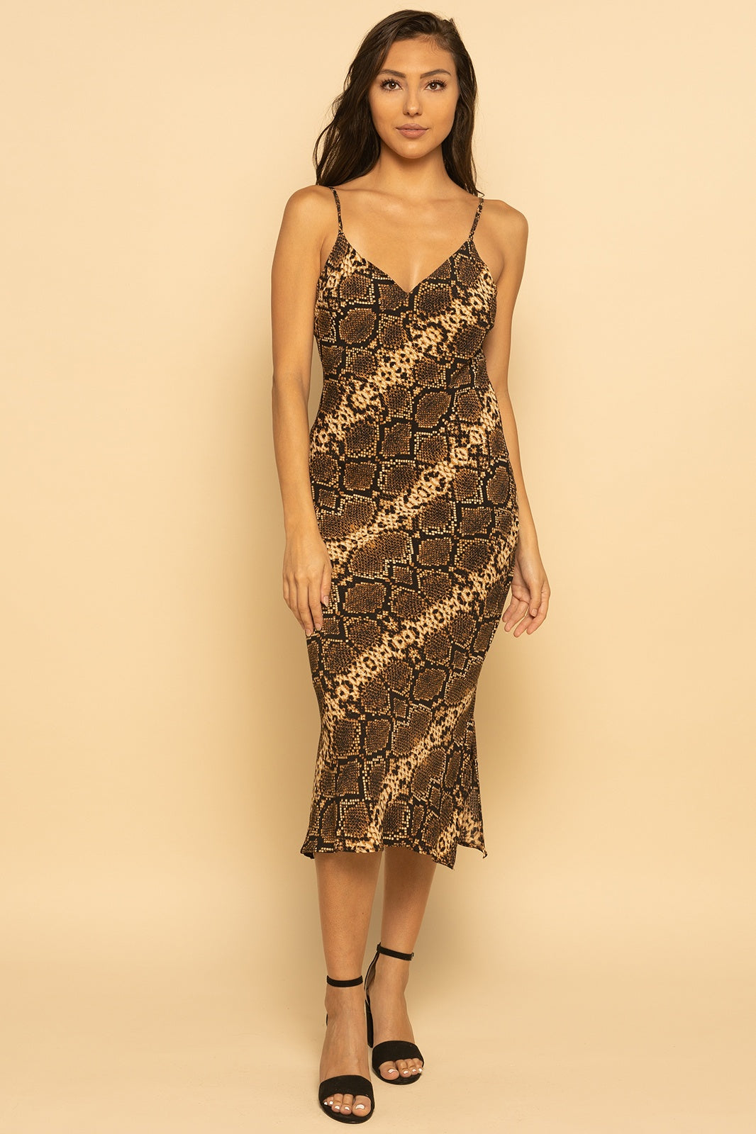 HOT ! Midi Dress Gold Snake Print Dress Snake Print Cami Midi Slip Dress HOT ! Midi Dress Gold Snake Print Dress Snake Print Cami Midi Slip Dress