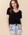 V-Neck Short Sleeve Cropped Tee with Knot Front TOP Elenista SMALL BLACK 